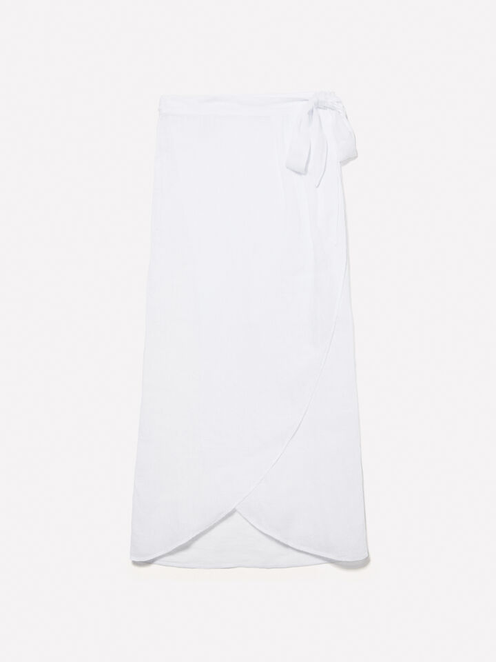 Pareo skirt in 100% linen - women's midi skirts - White | Sisley image number 6